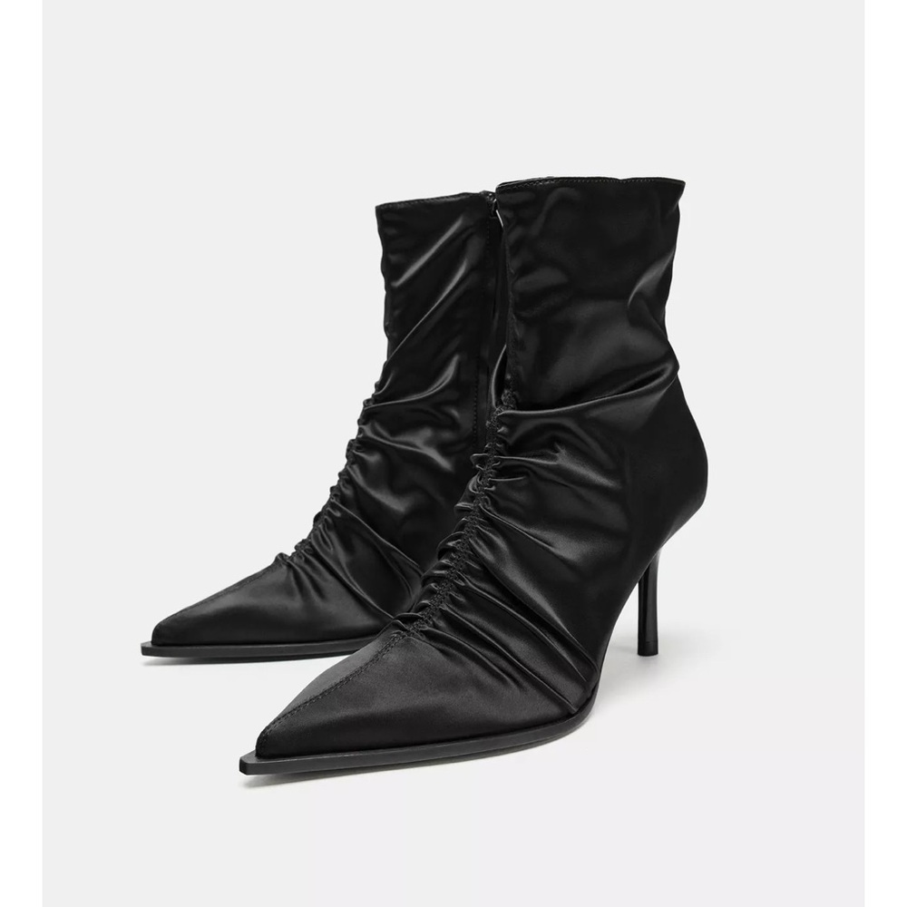 ❗️BUY NOW❗️WILL BE REMOVED SOON❗️ZARA SATIN RUCHED HEELED ANKLE BOOTS